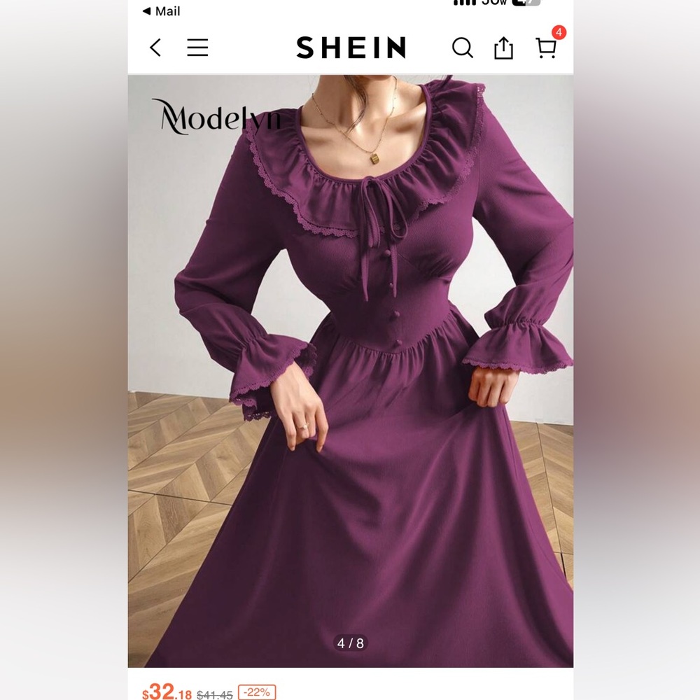 SHEIN Modely Purple Vintage Ruffle Maxi dress